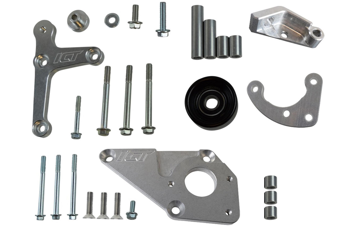 LS Camaro Low Mount Alternator, Power Steering Pump Brackets LSX LS1 LS6 Billet 551669-2